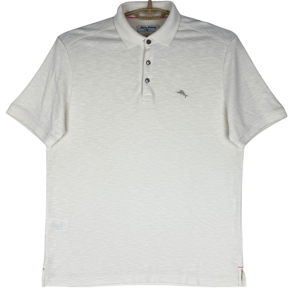Tommy Bahama IslandZone Polo Shirt Mens M Ivory Tencel Coolmax Performance
